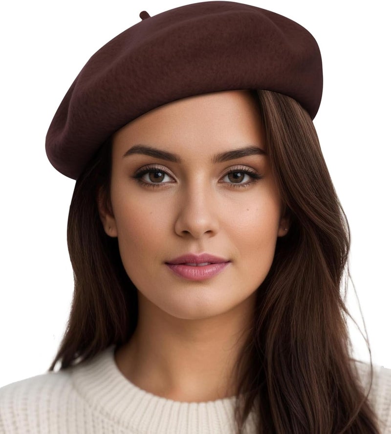 Sumolux Women Beret Hat Wool Vintage French Solid Color Classic Winter Cap - Image 1